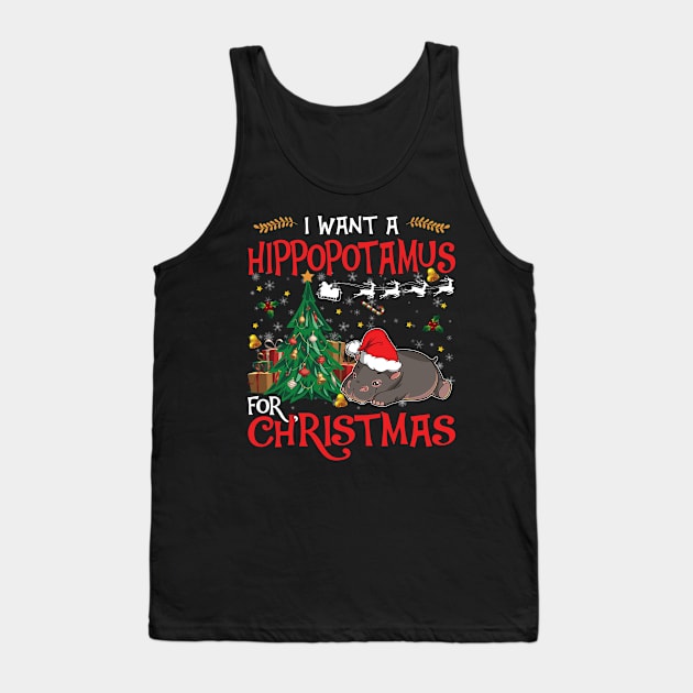 I want a hippopotamus for Christmas shirt gift hippo lover - hippo wears Santa hat shirt Tank Top by TeesCircle